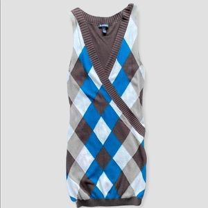 Vintage Le Chateau Argyle Knit Tunic Vest Size XS